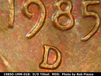 1985 Lincoln cent obverse, CopperCoins die 1985D•1MM•018.