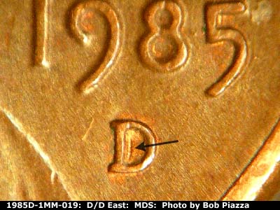 1985 Lincoln cent obverse, CopperCoins die 1985D•1MM•019.