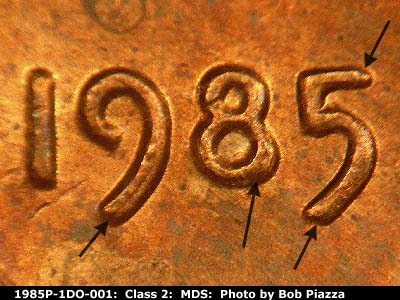 1985 Lincoln cent obverse, CopperCoins die 1985P•1DO•001.
