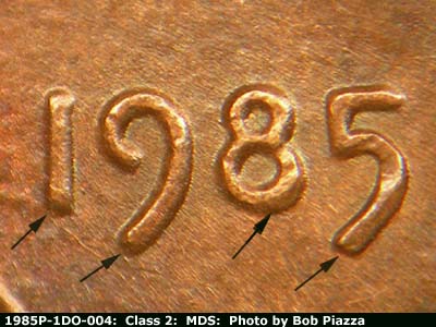 1985 Lincoln cent obverse, CopperCoins die 1985P•1DO•004.