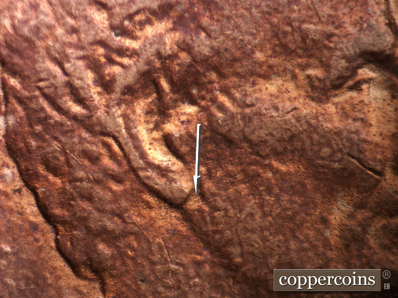 Die-stage B marker on 1986D•1MM•001 (1986 Repunched Mint Mark).