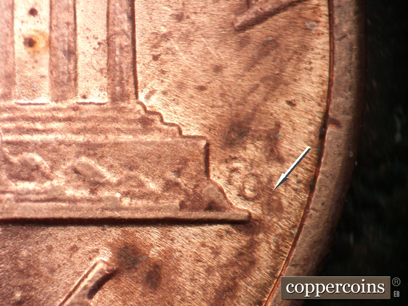 Die-stage B marker on 1986D•1MM•001 (1986 Repunched Mint Mark).