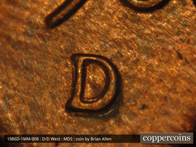 1986 Lincoln cent obverse, CopperCoins die 1986D•1MM•008.