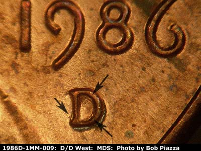 1986 Lincoln cent obverse, CopperCoins die 1986D•1MM•009.