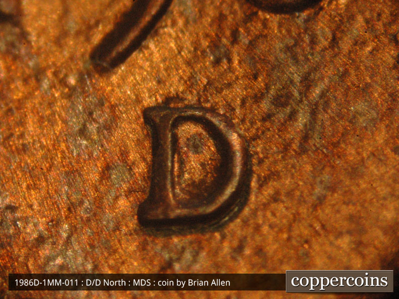 1986 Lincoln cent obverse, CopperCoins die 1986D•1MM•011.