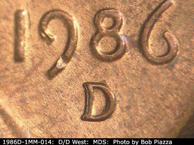 1986 Lincoln cent obverse, CopperCoins die 1986D•1MM•014.