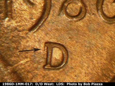 Die-stage C marker on 1986D•1MM•017 (1986 Repunched Mint Mark).