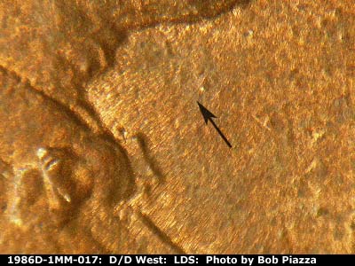 Die-stage C marker on 1986D•1MM•017 (1986 Repunched Mint Mark).