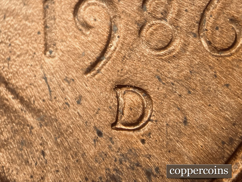 1986 Lincoln cent obverse, CopperCoins die 1986D•1MM•021.