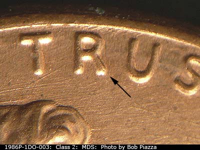 1986 Lincoln cent obverse, CopperCoins die 1986P•1DO•003.