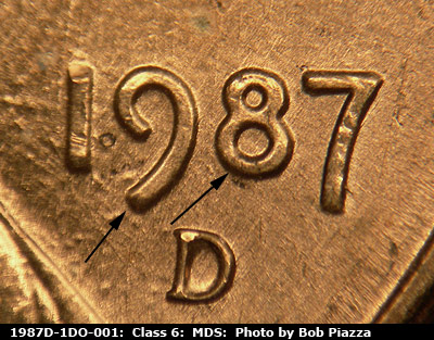 1987 Lincoln cent obverse, CopperCoins die 1987D•1DO•001.