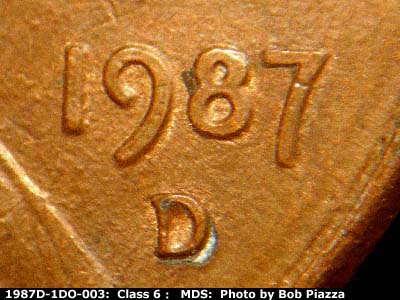 1987 Lincoln cent obverse, CopperCoins die 1987D•1DO•003.
