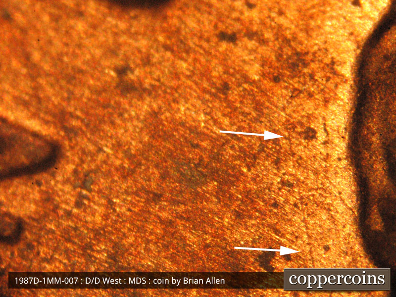 Die-stage B marker on 1987D•1MM•007 (1987 Repunched Mint Mark).