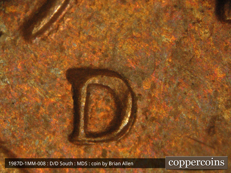 1987 Lincoln cent obverse, CopperCoins die 1987D•1MM•008.