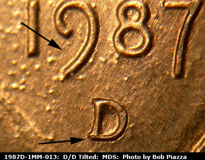 1987 Lincoln cent obverse, CopperCoins die 1987D•1MM•013.