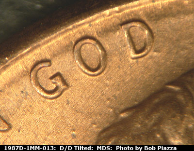 Die-stage B marker on 1987D•1MM•013 (1987 Repunched Mint Mark).