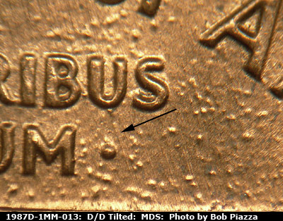 Die-stage B marker on 1987D•1MM•013 (1987 Repunched Mint Mark).