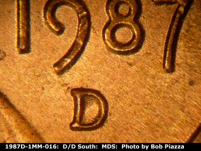 1987 Lincoln cent obverse, CopperCoins die 1987D•1MM•016.
