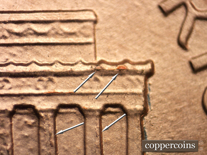 Die-stage B marker on 1987D•1MM•020 (1987 Repunched Mint Mark).