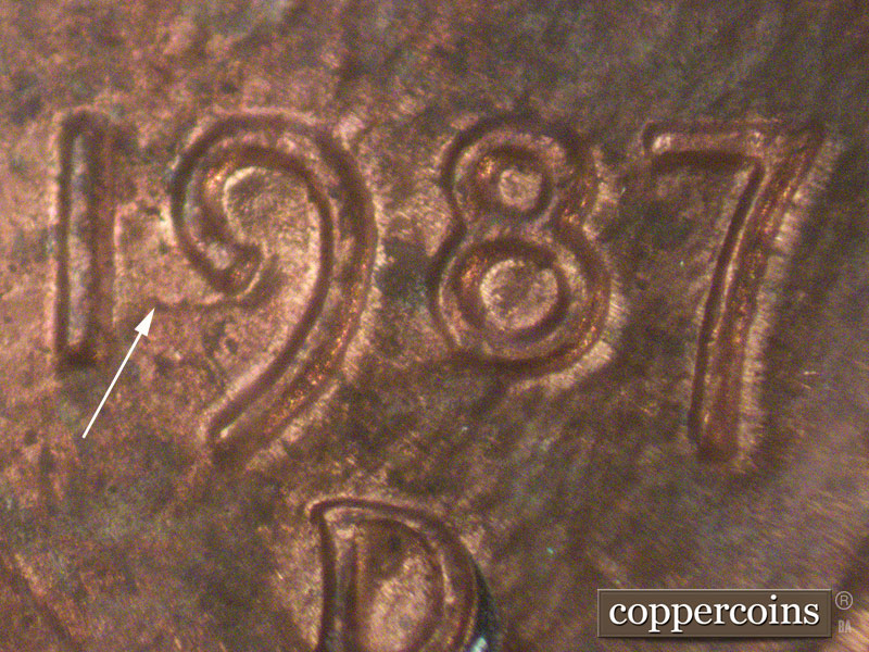 Die-stage C marker on 1987D•1MM•021 (1987 Repunched Mint Mark).