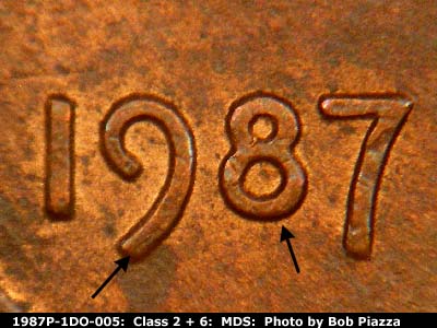 1987 Lincoln cent obverse, CopperCoins die 1987P•1DO•005.