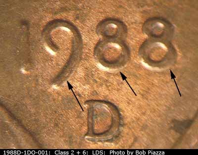 Die-stage C marker on 1988D•1DO•001 (1988 Doubled Die Obverse).