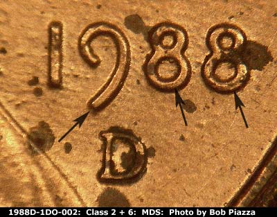 1988 Lincoln cent obverse, CopperCoins die 1988D•1DO•002.
