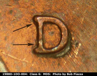 Die-stage B marker on 1988D•1DO•004 (1988 Doubled Die Obverse).