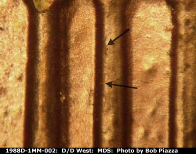 Die-stage B marker on 1988D•1MM•002 (1988 Repunched Mint Mark).