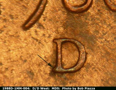 1988 Lincoln cent obverse, CopperCoins die 1988D•1MM•004.