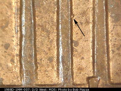 Die-stage B marker on 1988D•1MM•007 (1988 Repunched Mint Mark).