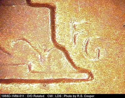 Die-stage C marker on 1988D•1MM•011 (1988 Repunched Mint Mark).