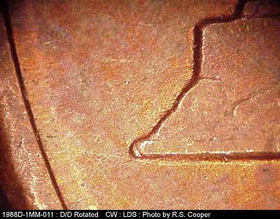 Die-stage C marker on 1988D•1MM•011 (1988 Repunched Mint Mark).