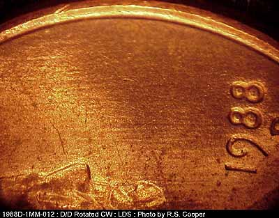 Die-stage C marker on 1988D•1MM•012 (1988 Repunched Mint Mark).