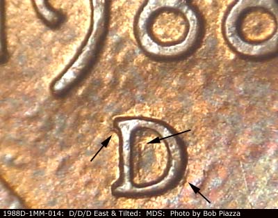 1988 Lincoln cent obverse, CopperCoins die 1988D•1MM•014.