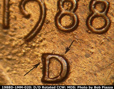 1988 Lincoln cent obverse, CopperCoins die 1988D•1MM•020.