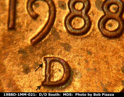 1988 Lincoln cent obverse, CopperCoins die 1988D•1MM•021.