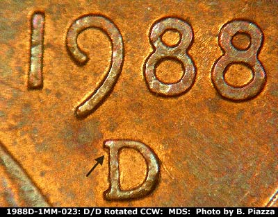 1988 Lincoln cent obverse, CopperCoins die 1988D•1MM•023.