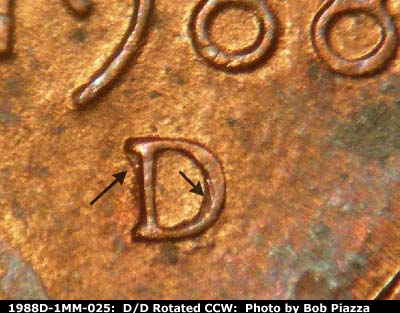 Die-stage C marker on 1988D•1MM•025 (1988 Repunched Mint Mark).