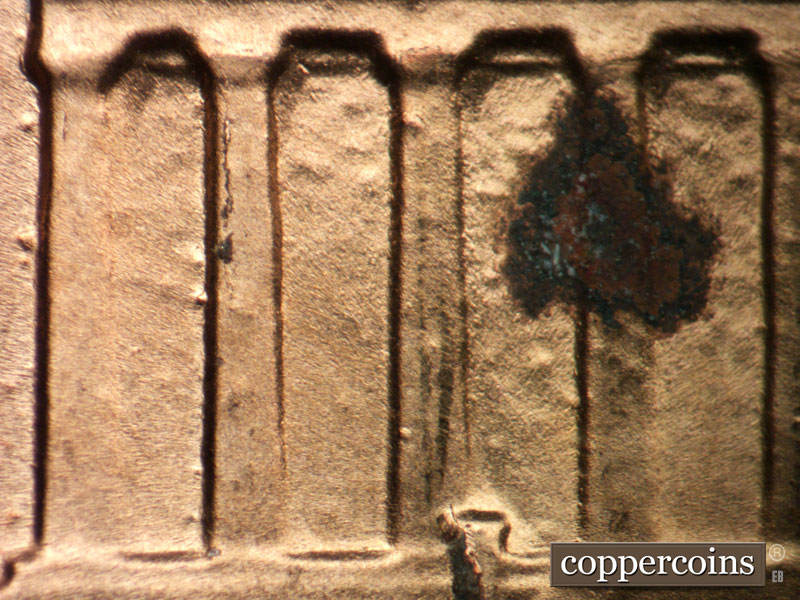 Die-stage B marker on 1988D•1MM•027 (1988 Repunched Mint Mark).