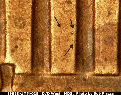 Die-stage B marker on 1988D•1MM•028 (1988 Repunched Mint Mark).