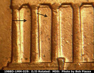 Die-stage B marker on 1988D•1MM•029 (1988 Repunched Mint Mark).
