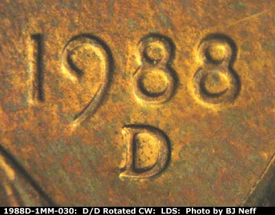 Die-stage C marker on 1988D•1MM•030 (1988 Repunched Mint Mark).