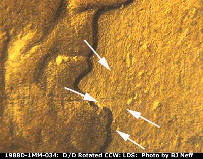 Die-stage C marker on 1988D•1MM•034 (1988 Repunched Mint Mark).