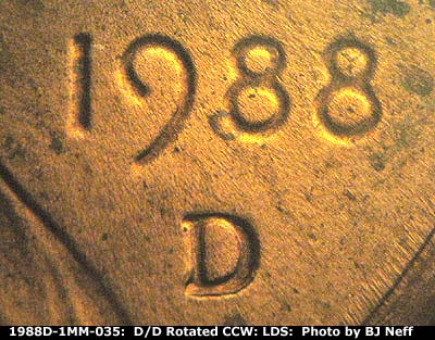 Die-stage C marker on 1988D•1MM•035 (1988 Repunched Mint Mark).
