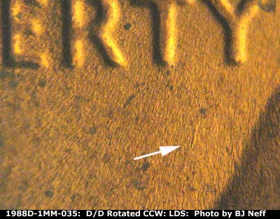 Die-stage C marker on 1988D•1MM•035 (1988 Repunched Mint Mark).