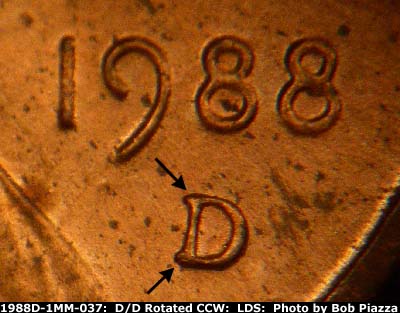 Die-stage C marker on 1988D•1MM•037 (1988 Repunched Mint Mark).