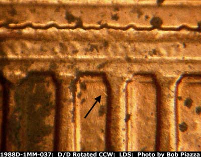 Die-stage C marker on 1988D•1MM•037 (1988 Repunched Mint Mark).