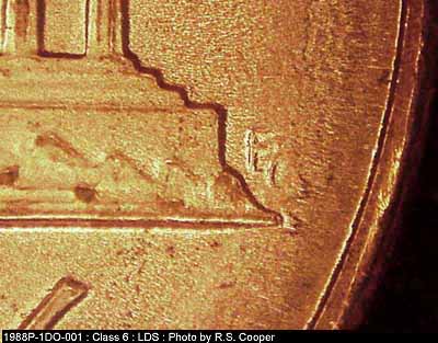 Die-stage C marker on 1988P•1DO•001 (1988 Doubled Die Obverse).