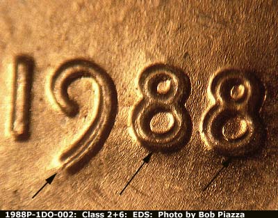 Die-stage A marker on 1988P•1DO•002 (1988 Doubled Die Obverse).
